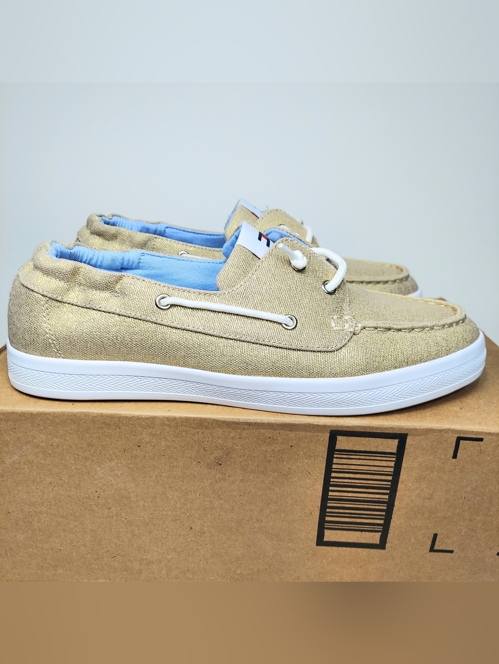Tommy Hilfiger Metallic Gold Slip On Boat Shoes Loafers Womens Size 9.5 Nautical